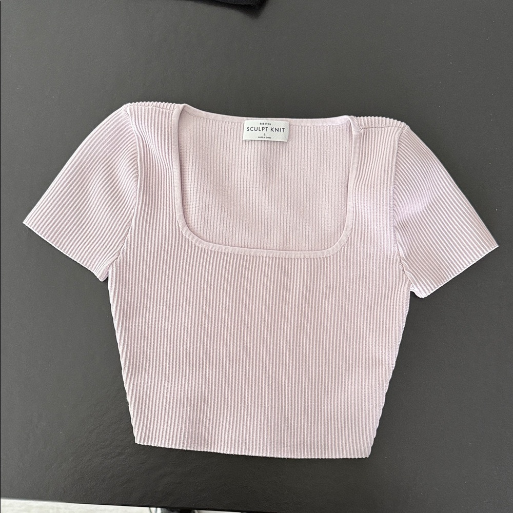 Babaton Lilac Ribbed Square-Neck Crop Top